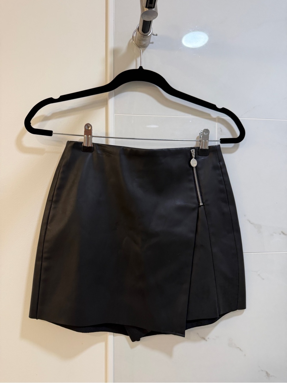 Zara Black Faux Leather Mini Skort
